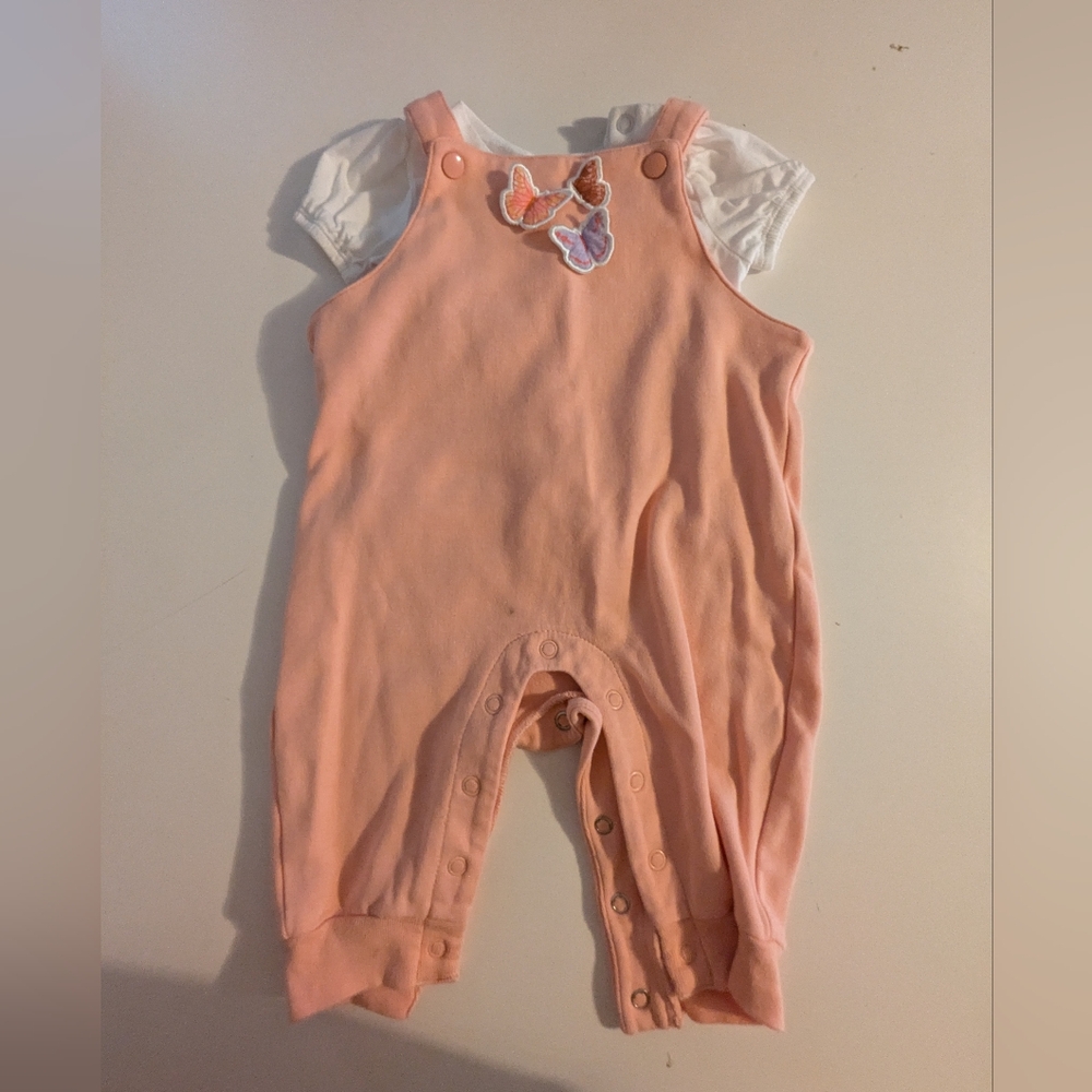 dip Pink Overalls with Butterfly Accents